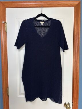 Eileen Fisher Navy Open-Knit Short Sleeve cover up